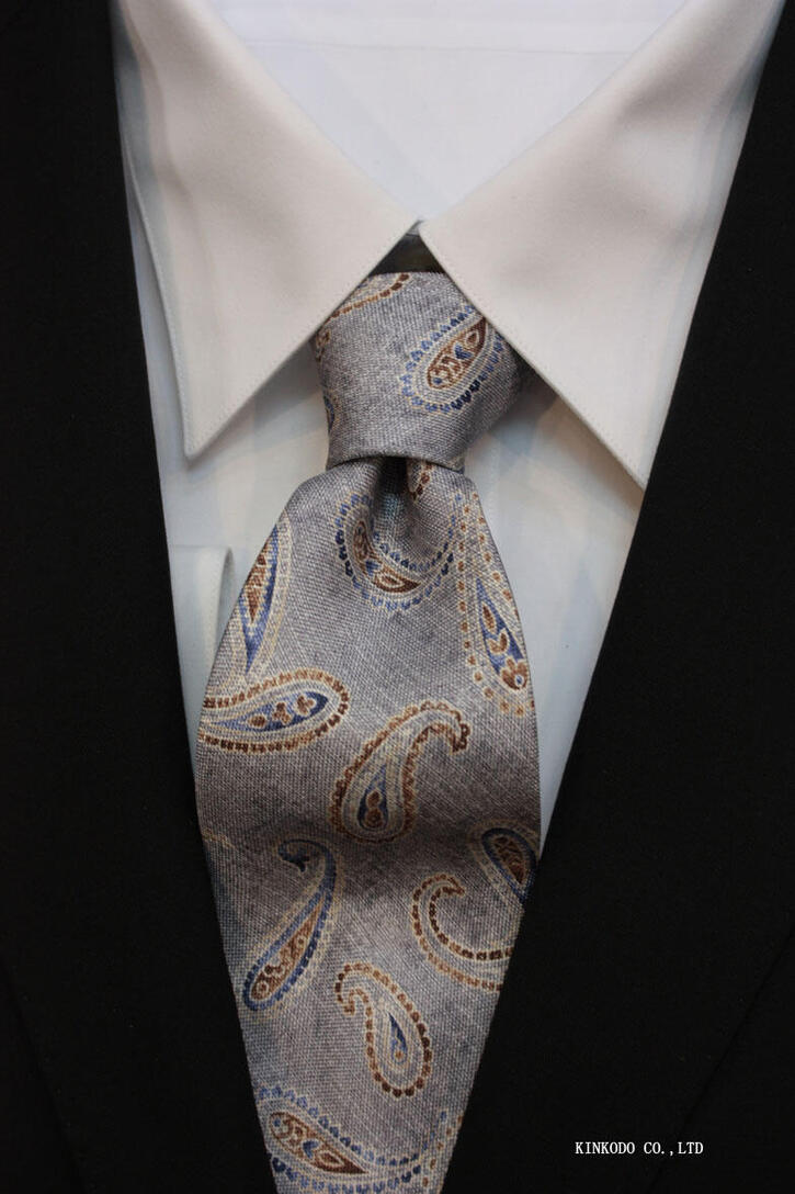ALBENI 1905（アルベニ1905）イタリア製 シルクタイ／グレー ペイズリー（更紗）プリント