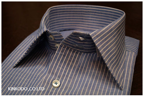 ブルーストライプ綿麻生地１