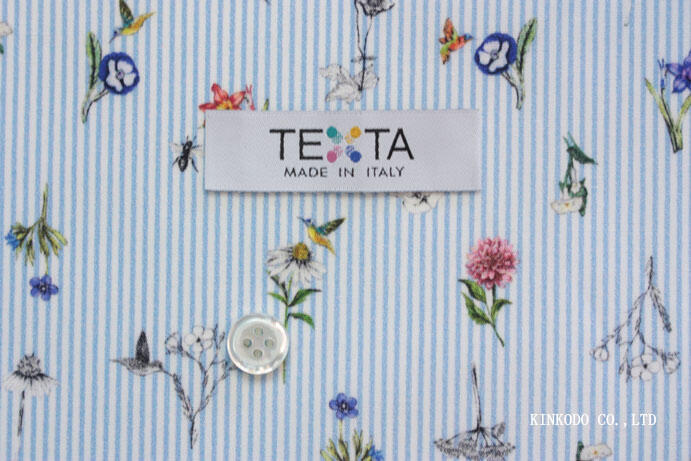 NO-M2478　ストライプの上に繊細なフラワープリント生地　イタリア　テキスタ社TEXTA製生地　綿100％