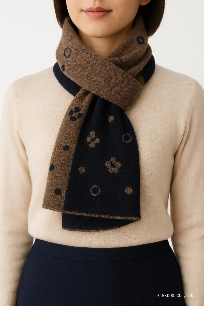 BOYLE(ボイル)イタリア製 カシミヤ100% 2WAY差し込み式ネックウォーマー|リバーシブル(ネイビー×ブラウン)