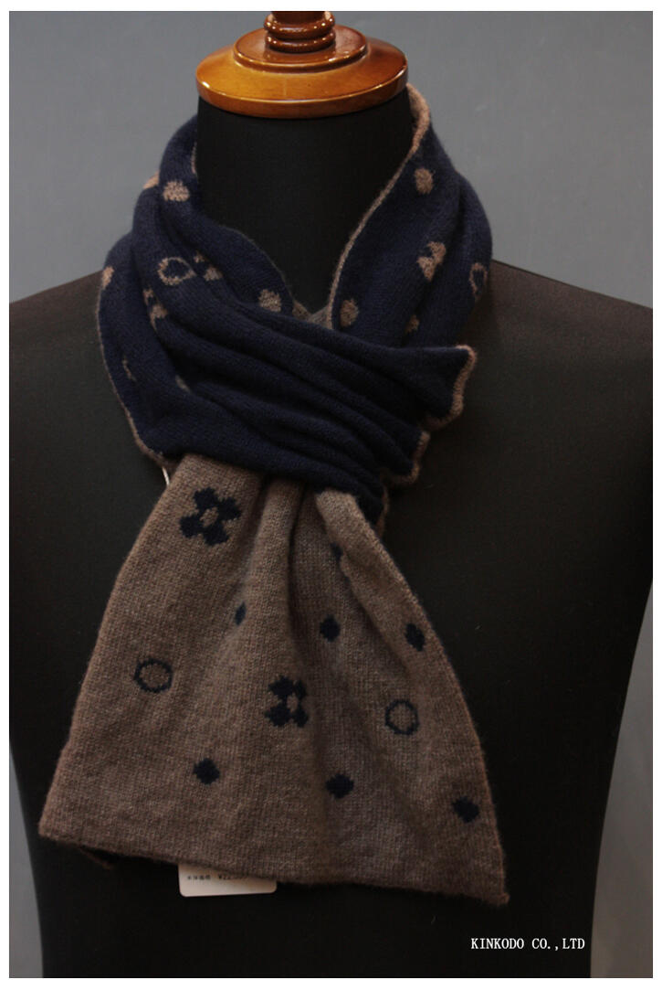 BOYLE（ボイル）イタリア製 カシミヤ100％ 2WAY差し込み式ネックウォーマー｜リバーシブル（ネイビー×ブラウン）