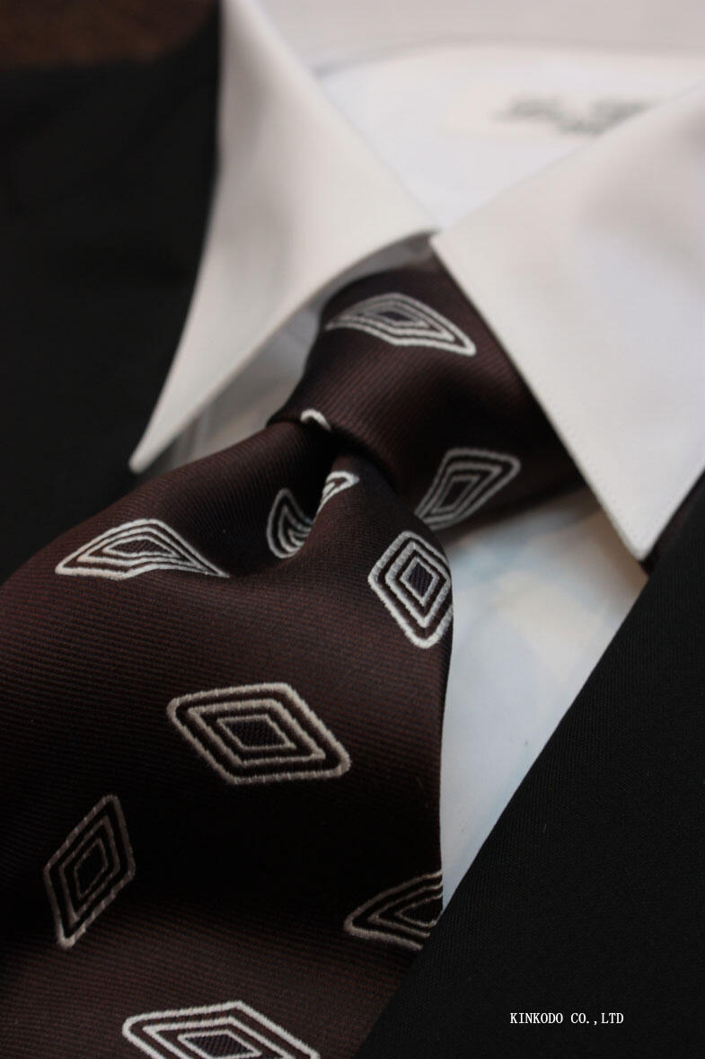 ALBENI 1905(アルベニ1905)イタリア製 シルクタイ/ブラウン 菱形(ダイヤ)ステッチ風小紋