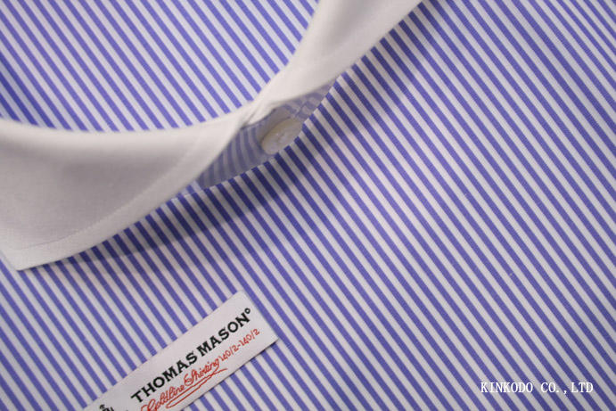 トーマスメイソン最高級番手定番ブルーロンドンストライプ　１４０番手ゴールドライン　イタリア･トーマスメイソン社製　綿１００％
