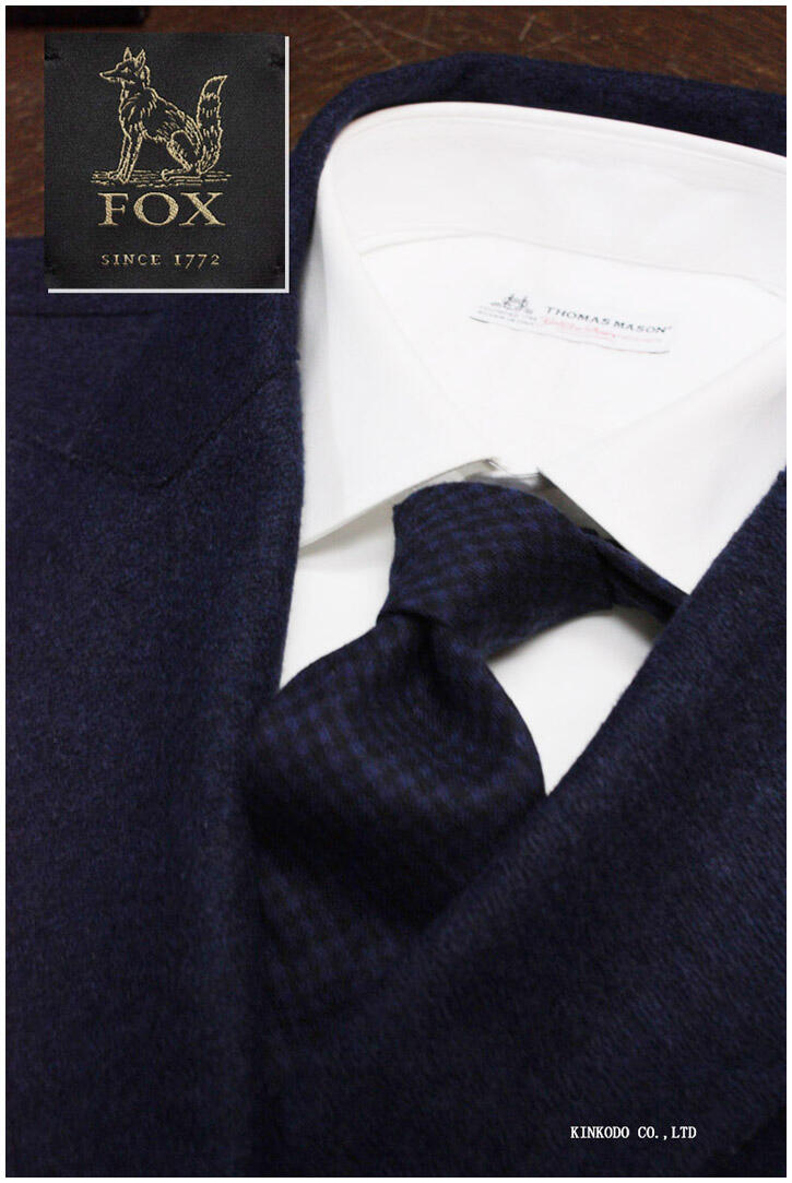 FOX フォックス フランネルタイ｜ネイビー パピー・トゥース（イタリー製）