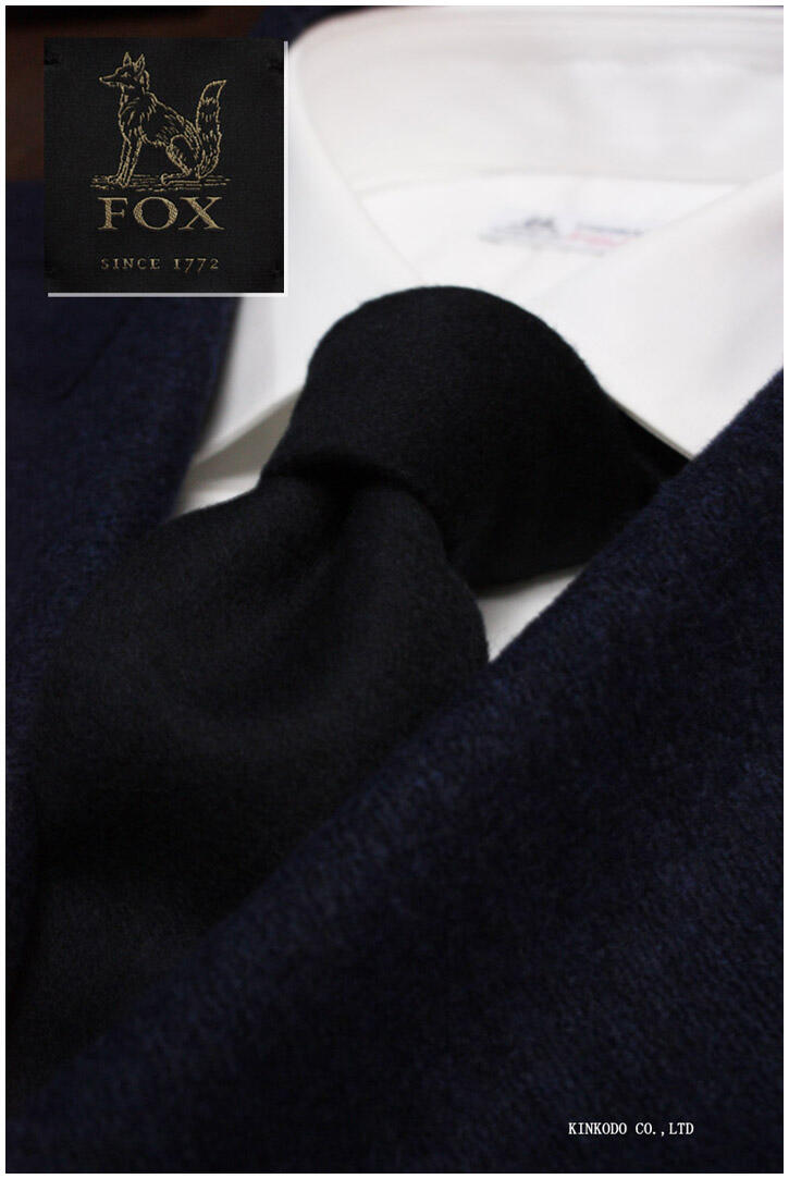 FOX フォックス ウールタイ｜ダークネイビー ソリッド（厚芯／秋冬・イタリー製）