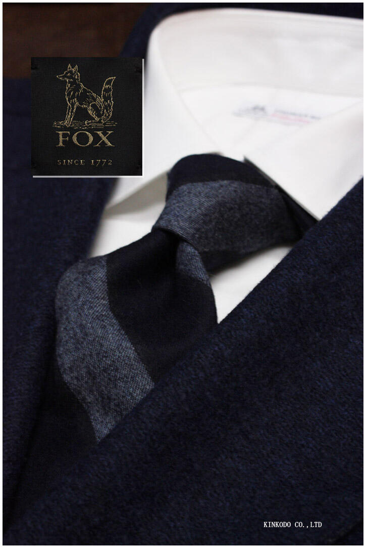 FOX フォックス ウールタイ｜ネイビー×グレー レジメンタル（イタリー製）