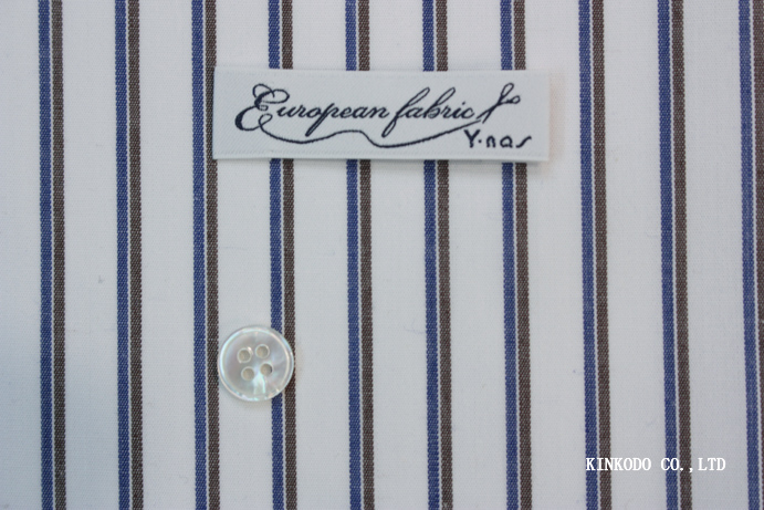 NO-10548328 ネイビー×ブラウンのダブルストライプ（European Fabric）　ヨーロピアンファブリック　綿100％