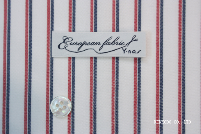 NO-10548329 ネイビー×レッドのダブルストライプ／フレンチ配色ストライプ（European Fabric）　ヨーロピアンファブリック　綿100％
