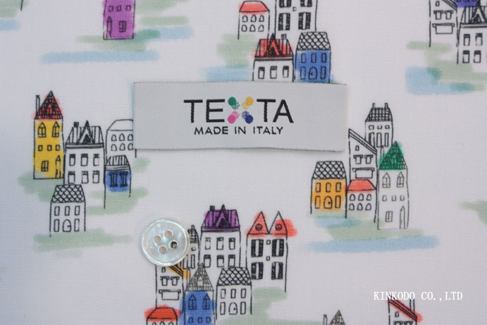 NO-10558386　絵本タッチの街並みプリント｜カラフルハウス柄　TEXTA　テキスタ社製生地　綿100％
