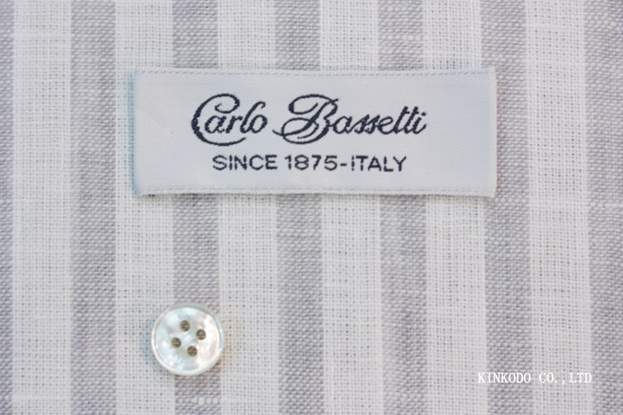 NO-10568429　シックに映えるグレーの麻ストライプ　カルロ・バセッティ Carlo Bassetti　イタリー製　リネン100％