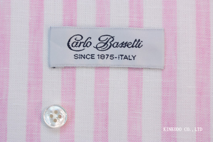 NO-10568431　ピンク×白のリネンワイドストライプ　カルロ・バセッティ Carlo Bassetti　イタリー製　リネン100％