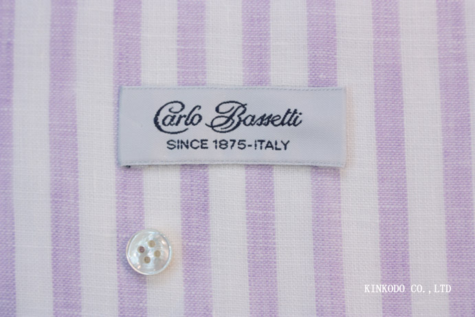 NO-10568430　リネンのパープル×白ワイドストライプ　カルロ・バセッティ Carlo Bassetti　イタリー製　リネン100％