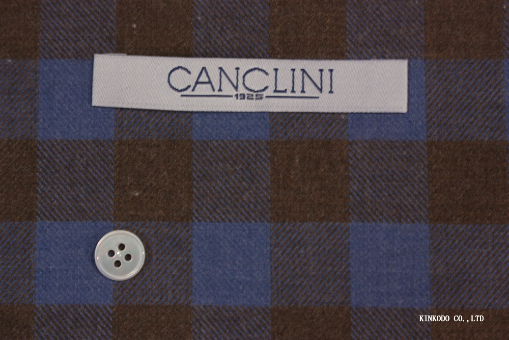 NO-10618564 ブラウン×ブルー ブロックチェック起毛素材 Canclini カンクリーニ社製生地 綿100%