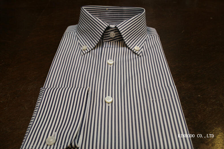 富山県O様のシャツ、トーマスメイソンのロンドンストライプで作ったボタンダウンシャツ
