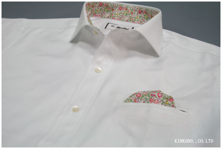 衿裏とポケットにリバティープリントを使ったオーダーシャツ