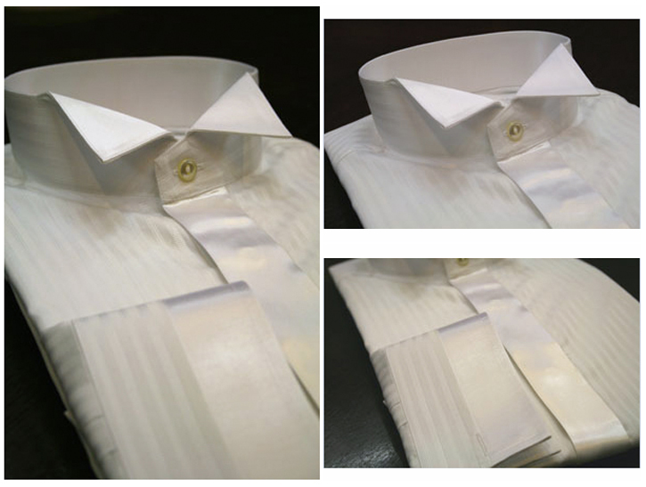 白ドビー生地にサテンを配したウィングカラーシャツ