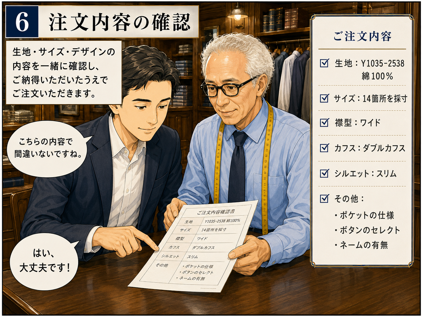 オーダーシャツの注文内容を確認する様子