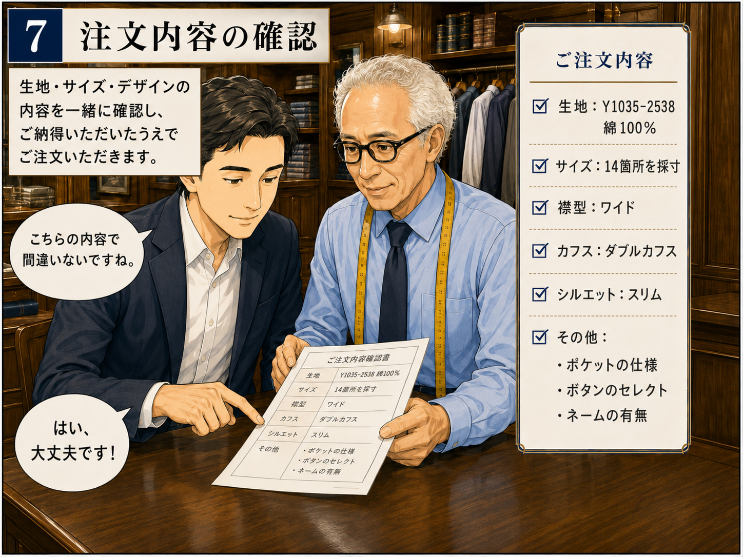 オーダーシャツの注文内容を確認する様子